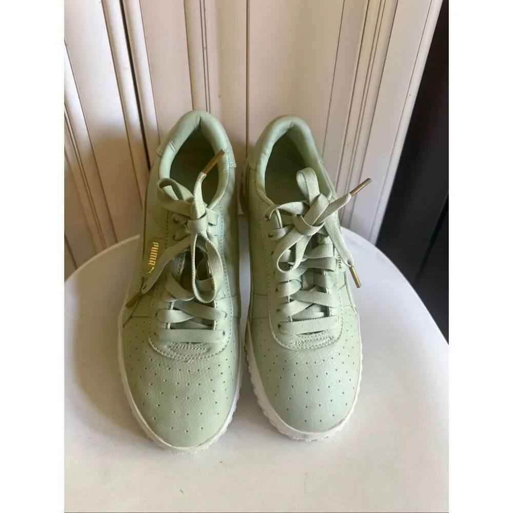 PUMA Women's Cali Emboss Leather Street Sneakers Shoes Smoke Green Size 9